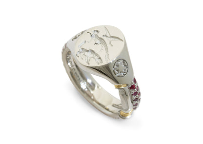 Prehistoric Sci-Fi Inspired Signet Ring, Platinum & Yellow Gold