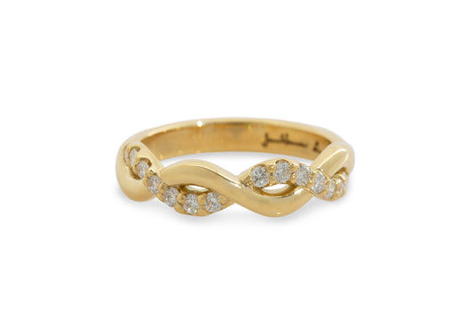 Woven Diamond Wedding Band, Yellow Gold