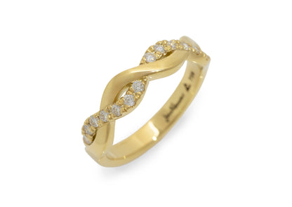 Woven Diamond Wedding Band, Yellow Gold