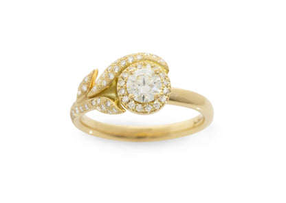 Flower Stem Engagement Ring, Yellow Gold