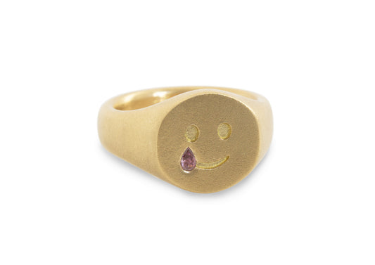 Pink Diamond Emoji Signet Ring, Yellow Gold