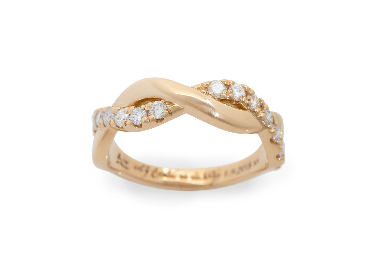 Woven Diamond Wedding Band, Red Gold