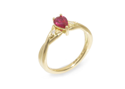 Delicate Ruby Engagement Ring, Yellow Gold