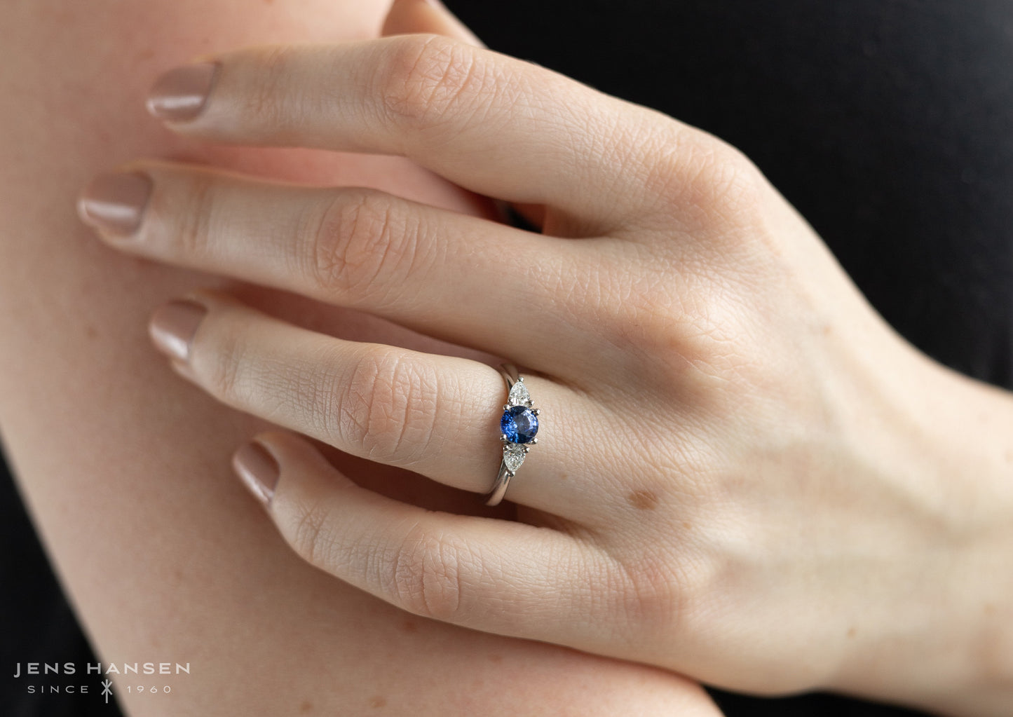 J2933 Three Stone Sapphire & Diamond Engagement Ring, Platinum