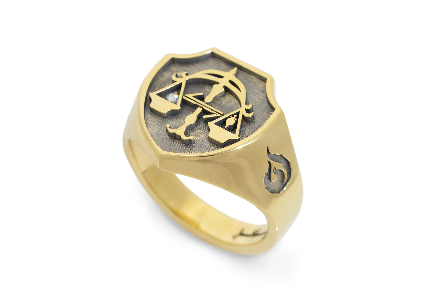 Fantasy Shield Signet Ring, Yellow Gold