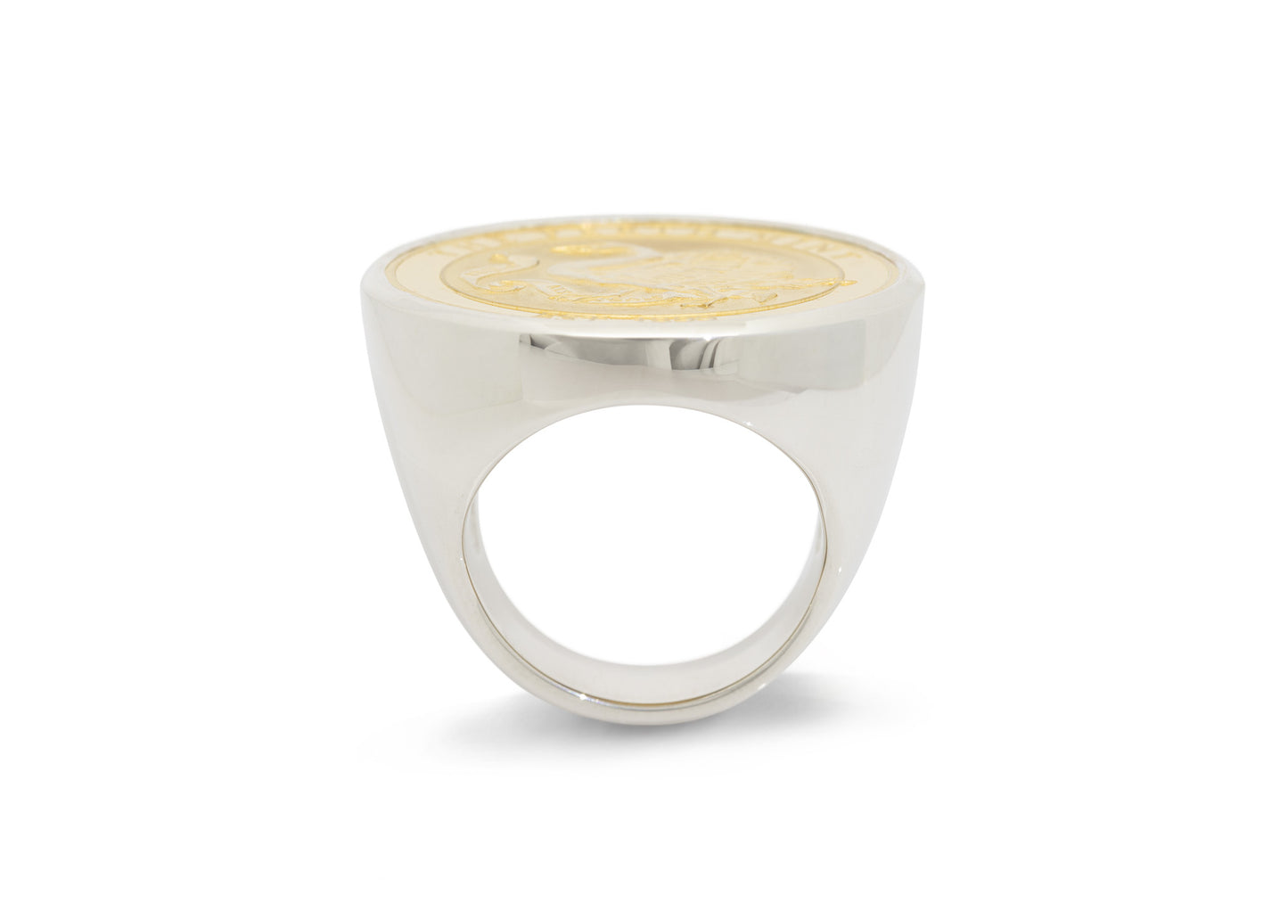 Golden Coin Signet Ring, Sterling Silver