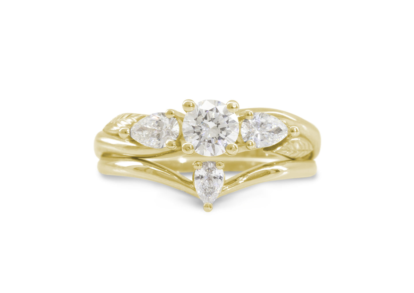Simple Pear Diamond Elvish Vine Wedding Band, Yellow Gold