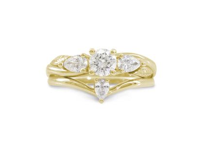 Simple Pear Diamond Elvish Vine Wedding Band, Yellow Gold
