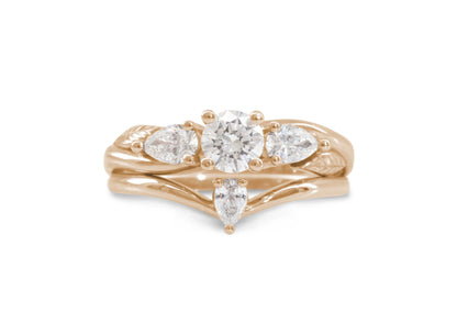 Simple Pear Diamond Elvish Vine Wedding Band, Red Gold