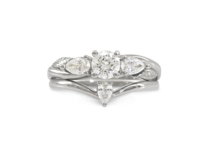 Simple Pear Diamond Elvish Vine Wedding Band, White Gold & Platinum