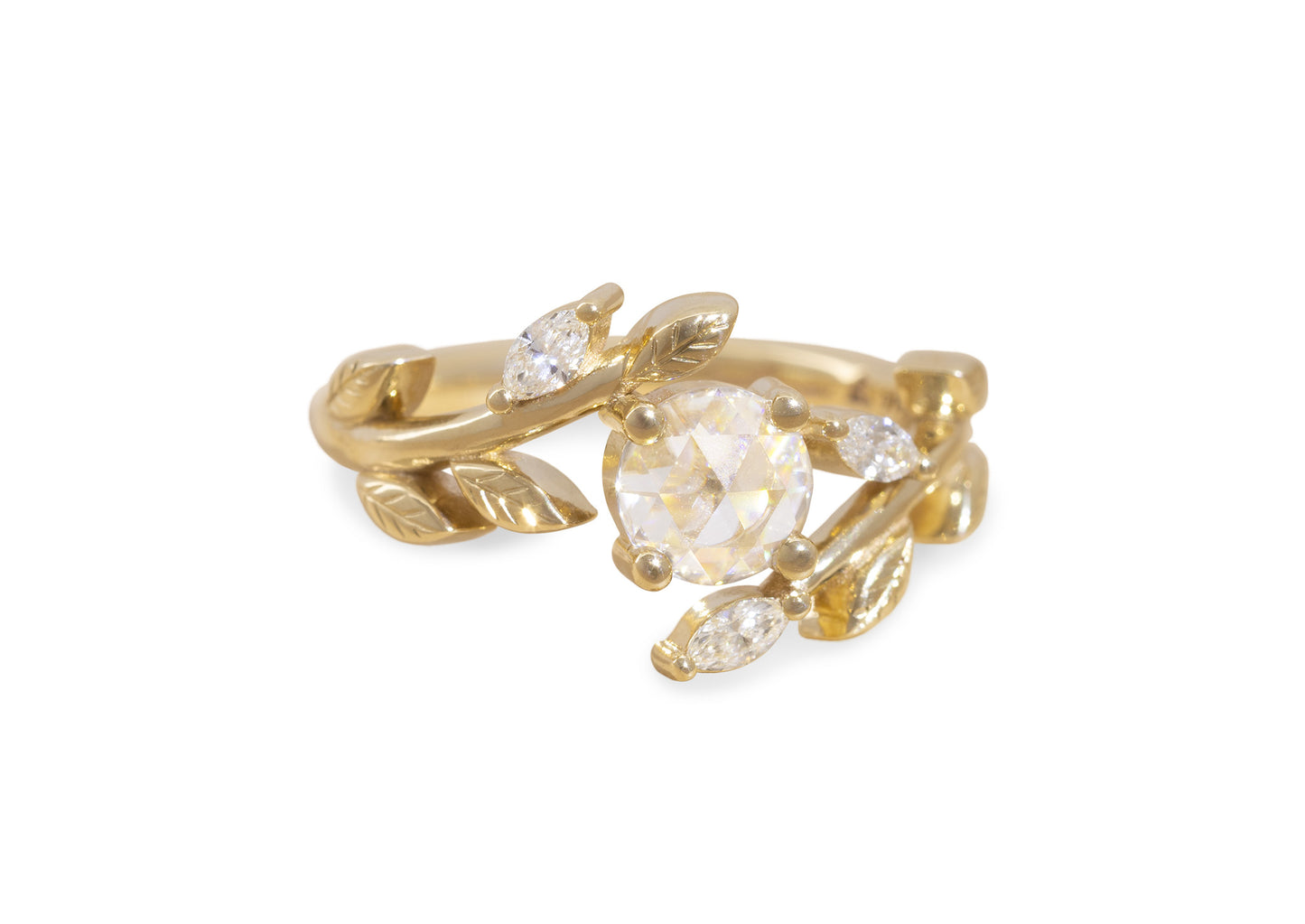 Rose Moissanite Vine Ring, Yellow Gold