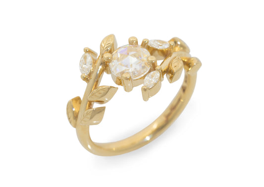 Rose Moissanite Vine Ring, Yellow Gold