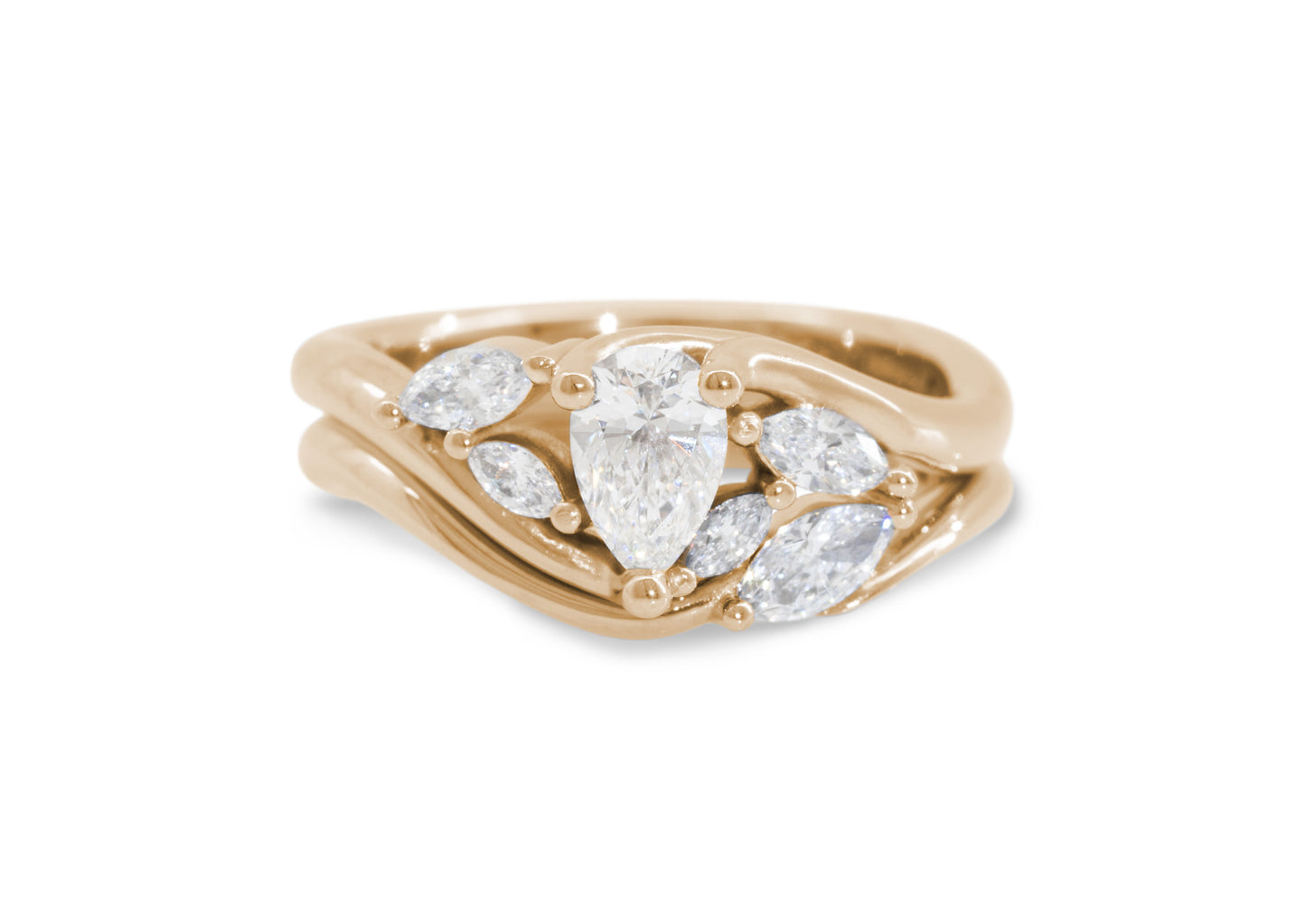 Simple Marquise Diamond Elvish Vine Wedding Band, Red Gold
