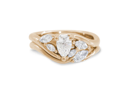 Simple Marquise Diamond Elvish Vine Wedding Band, Red Gold