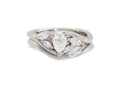Simple Marquise Diamond Elvish Vine Wedding Band, White Gold & Platinum