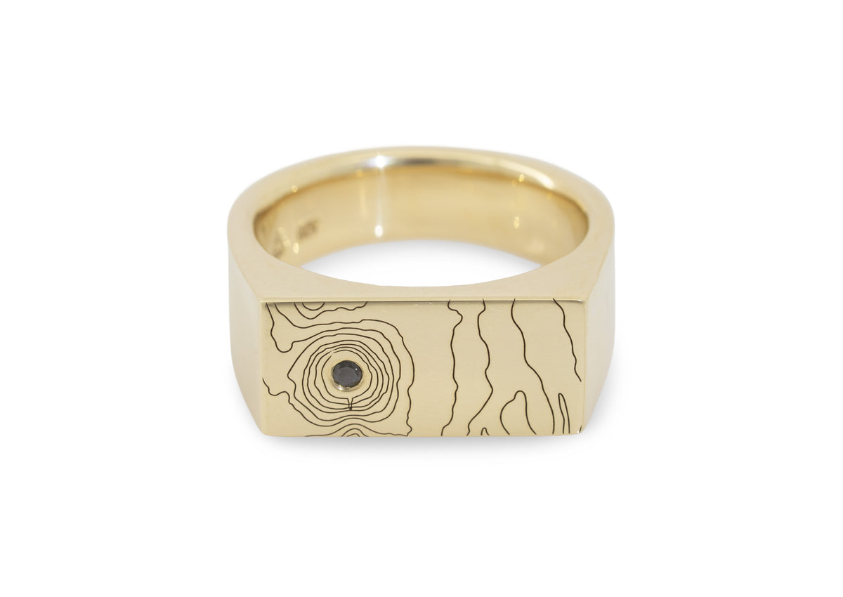 Topographical Map Signet Ring, Yellow Gold