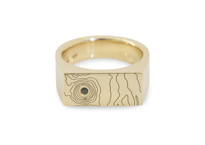Topographical Map Signet Ring, Yellow Gold