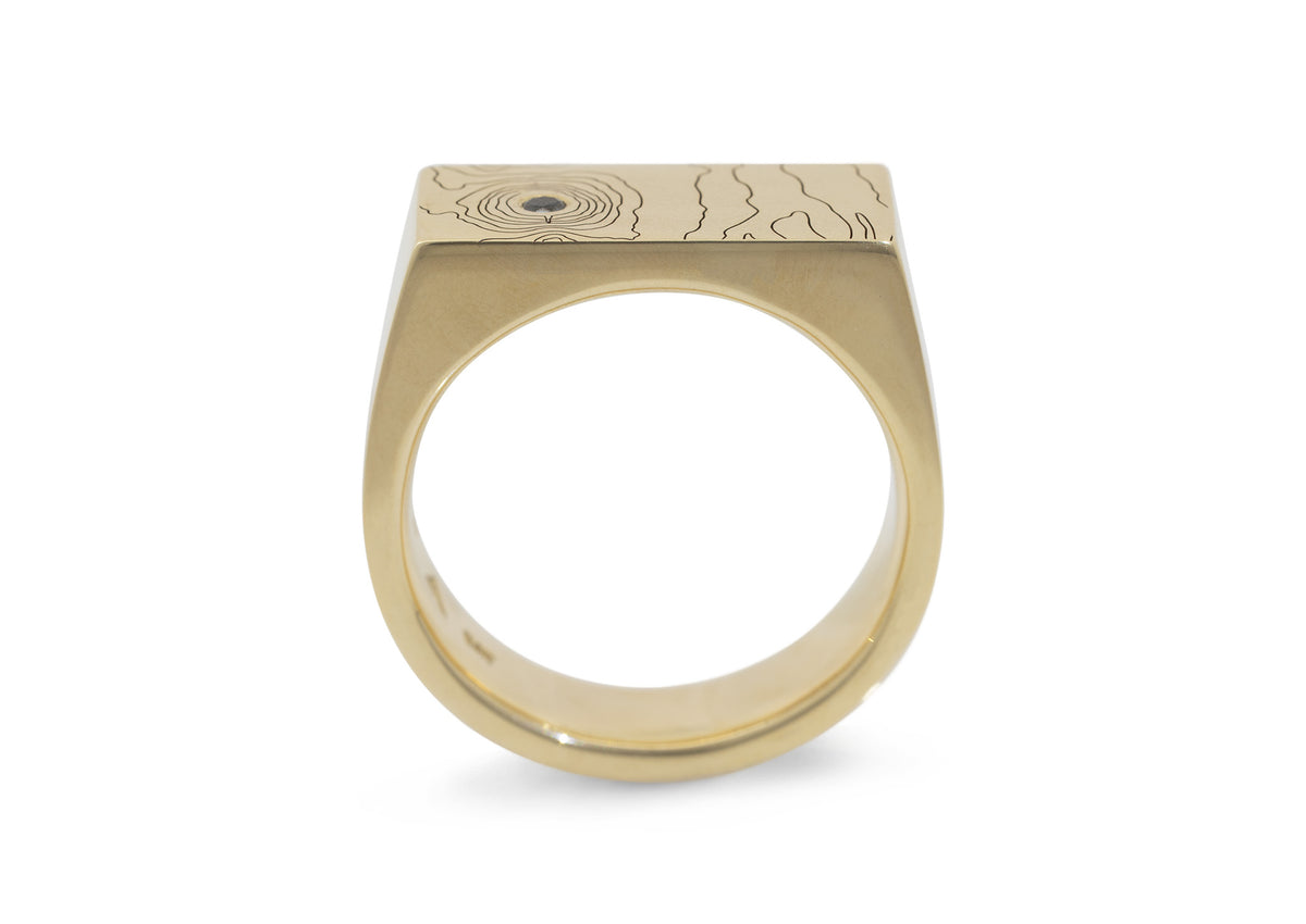 Topographical Map Signet Ring, Yellow Gold