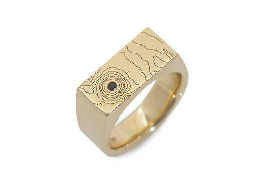 Topographical Map Signet Ring, Yellow Gold