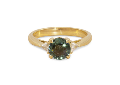 J3047 Teal Saphire & Diamond Ring , Yellow Gold
