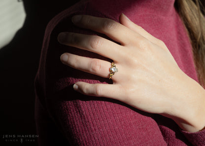 Rainbow Moonstone Elvish Engagement Ring, Yellow & White Gold