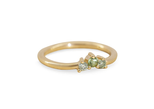 Mint Green 3 Stone Band, Red Gold