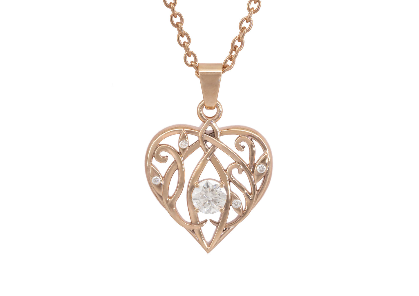 Diamond Elvish Heart Pendant, Red Gold