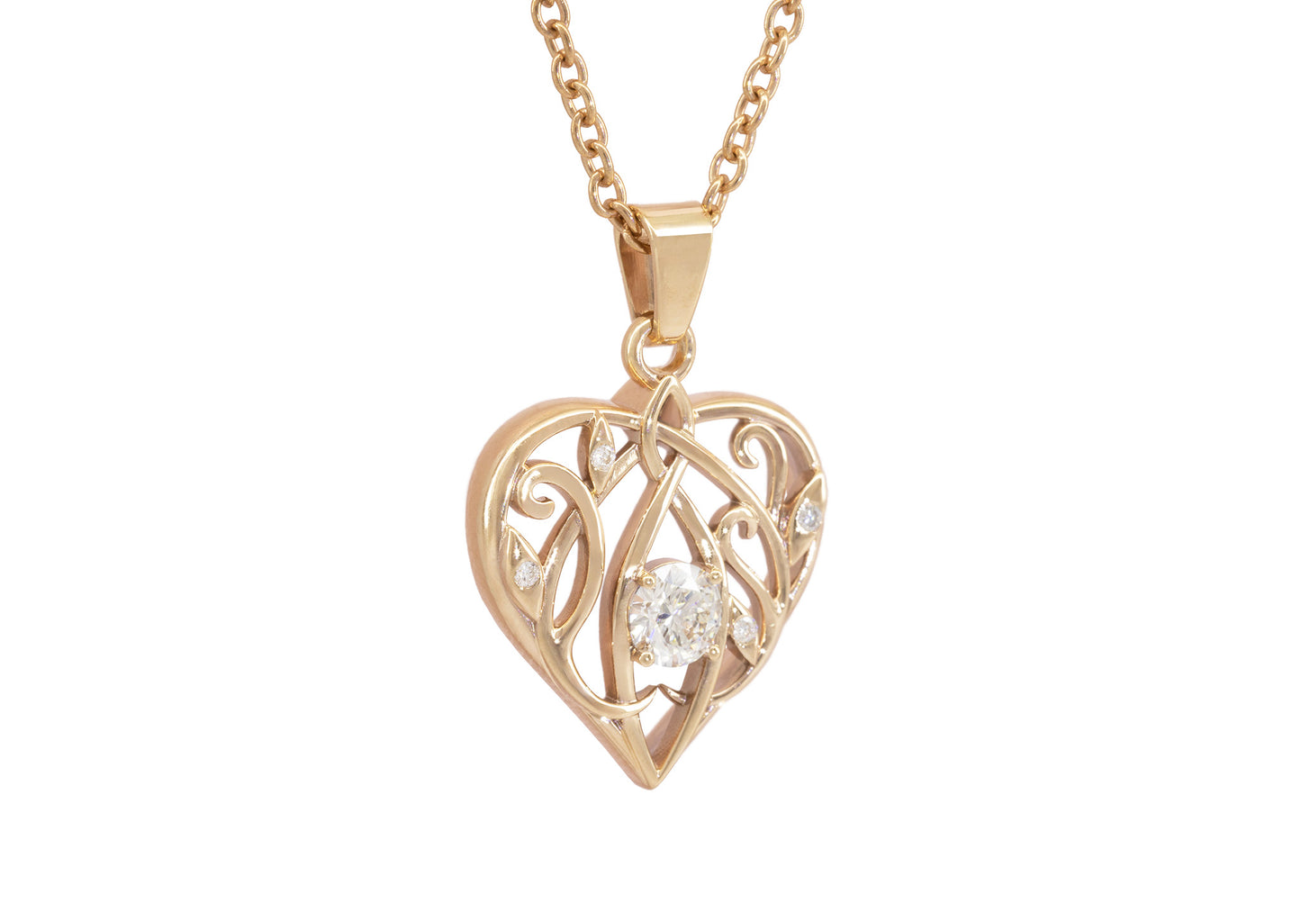 Diamond Elvish Heart Pendant, Red Gold