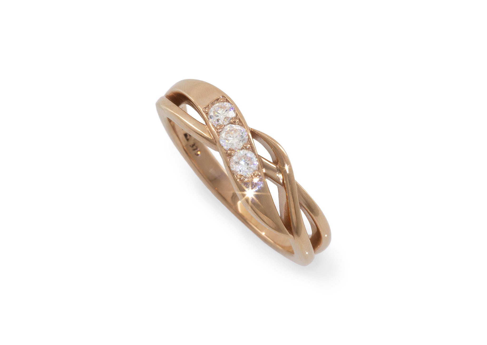 3-Stone Crossover Ring, Red Gold – Jens Hansen