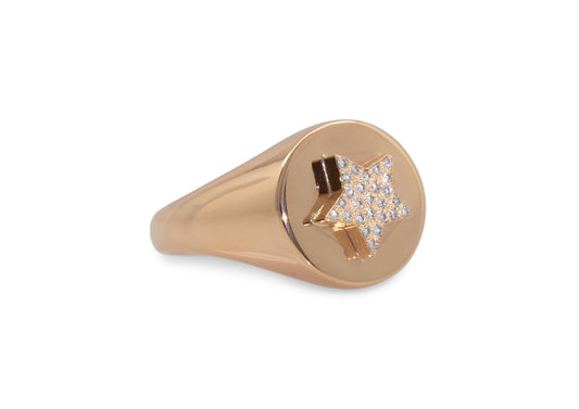 Diamond Star Signet Ring, Red Gold
