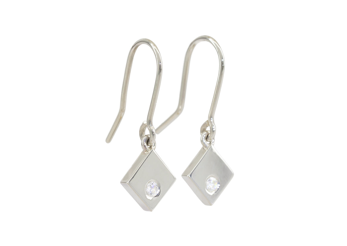 Angled Square Love Stories Diamond Earrings, Sterling Silver