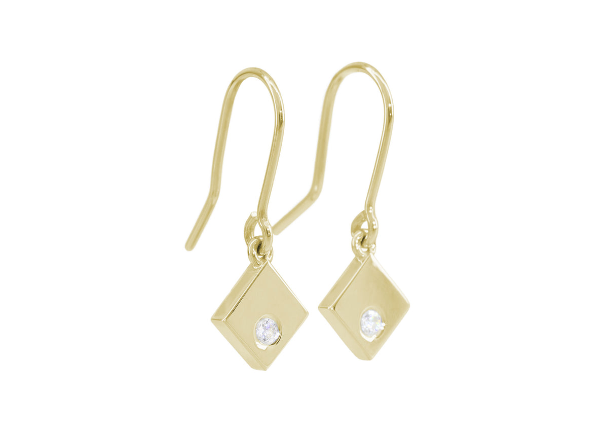 Angled Square Love Stories Diamond Earrings, Yellow Gold