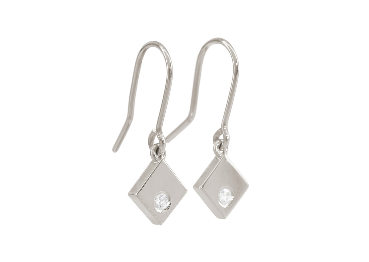 Angled Square Love Stories Diamond Earrings, White Gold & Platinum