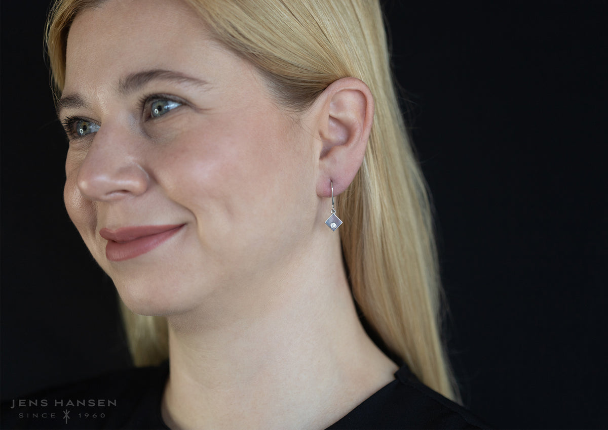 Angled Square Love Stories Diamond Earrings, White Gold & Platinum