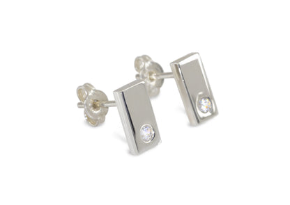 Rectangle Love Stories Diamond Earrings, Sterling Silver