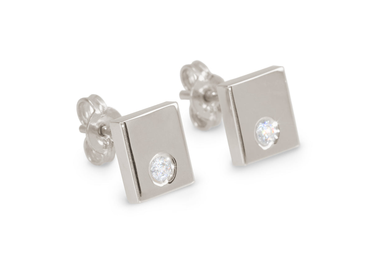 Square Love Stories Diamond Earrings, White Gold & Platinum