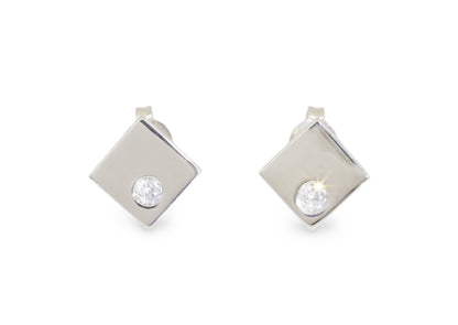 Angled Square Love Stories Diamond Earrings, Sterling Silver