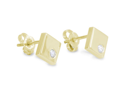 Angled Square Love Stories Diamond Earrings, Yellow Gold