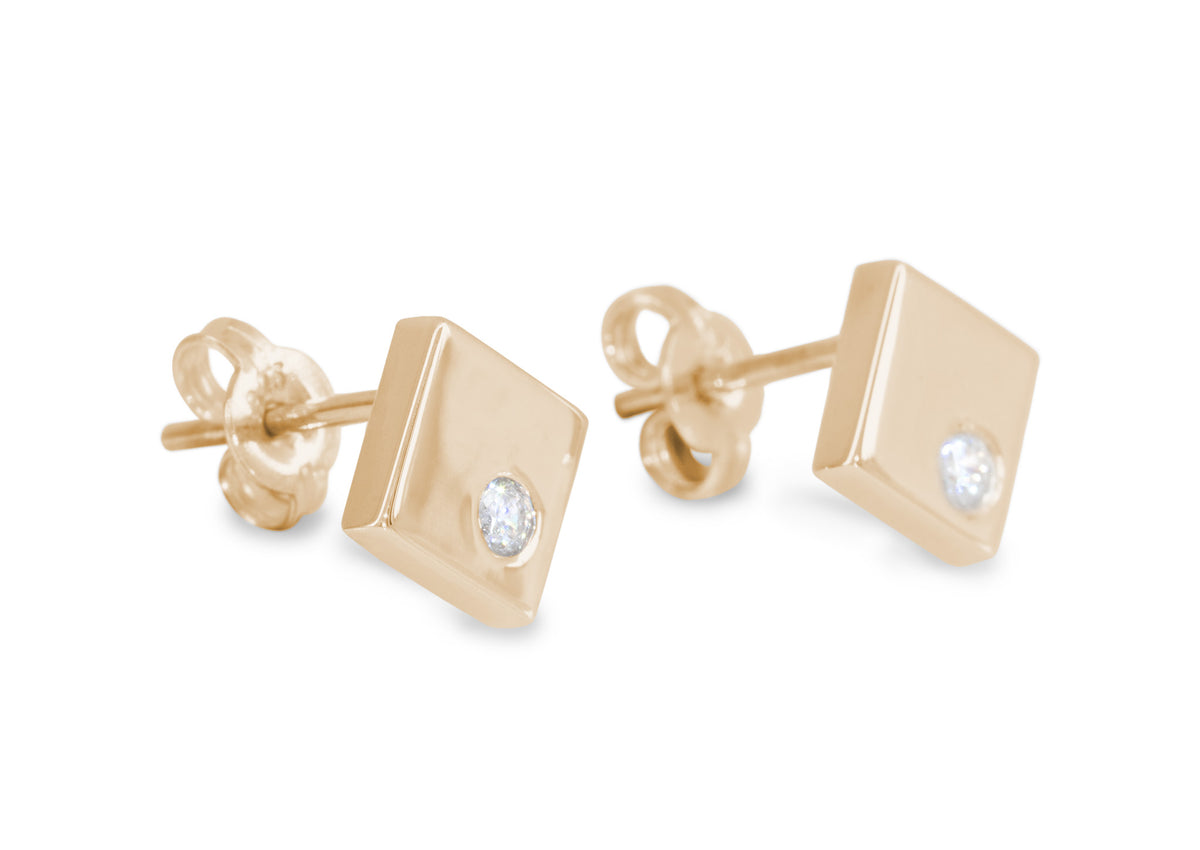 Angled Square Love Stories Diamond Earrings, Red Gold