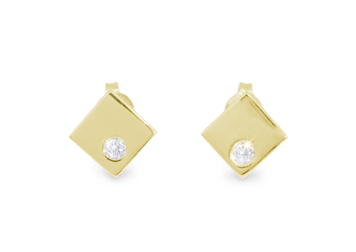 Angled Square Love Stories Diamond Earrings, Yellow Gold