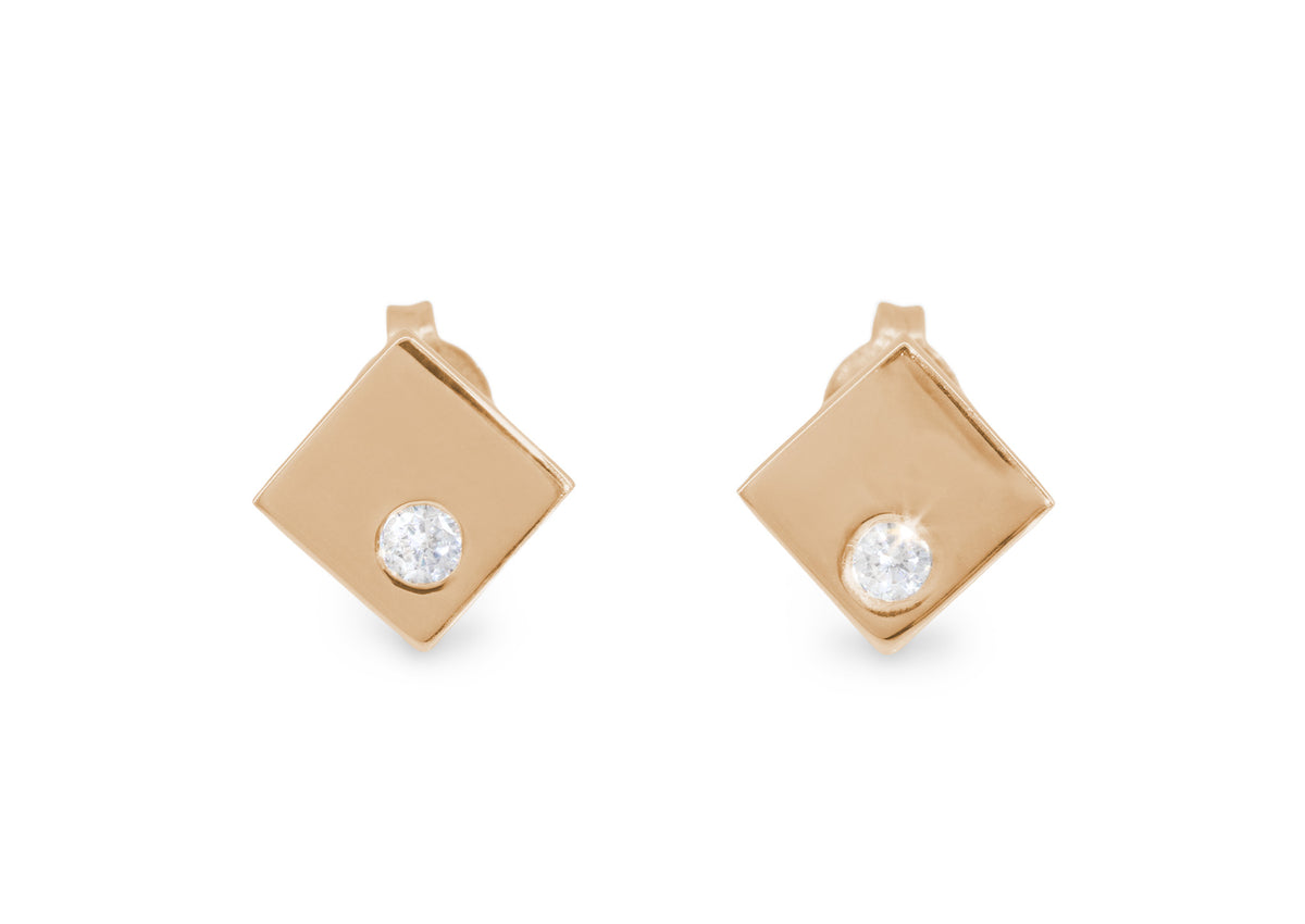 Angled Square Love Stories Diamond Earrings, Red Gold