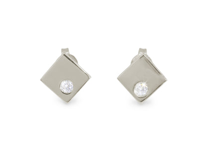 Angled Square Love Stories Diamond Earrings, White Gold & Platinum