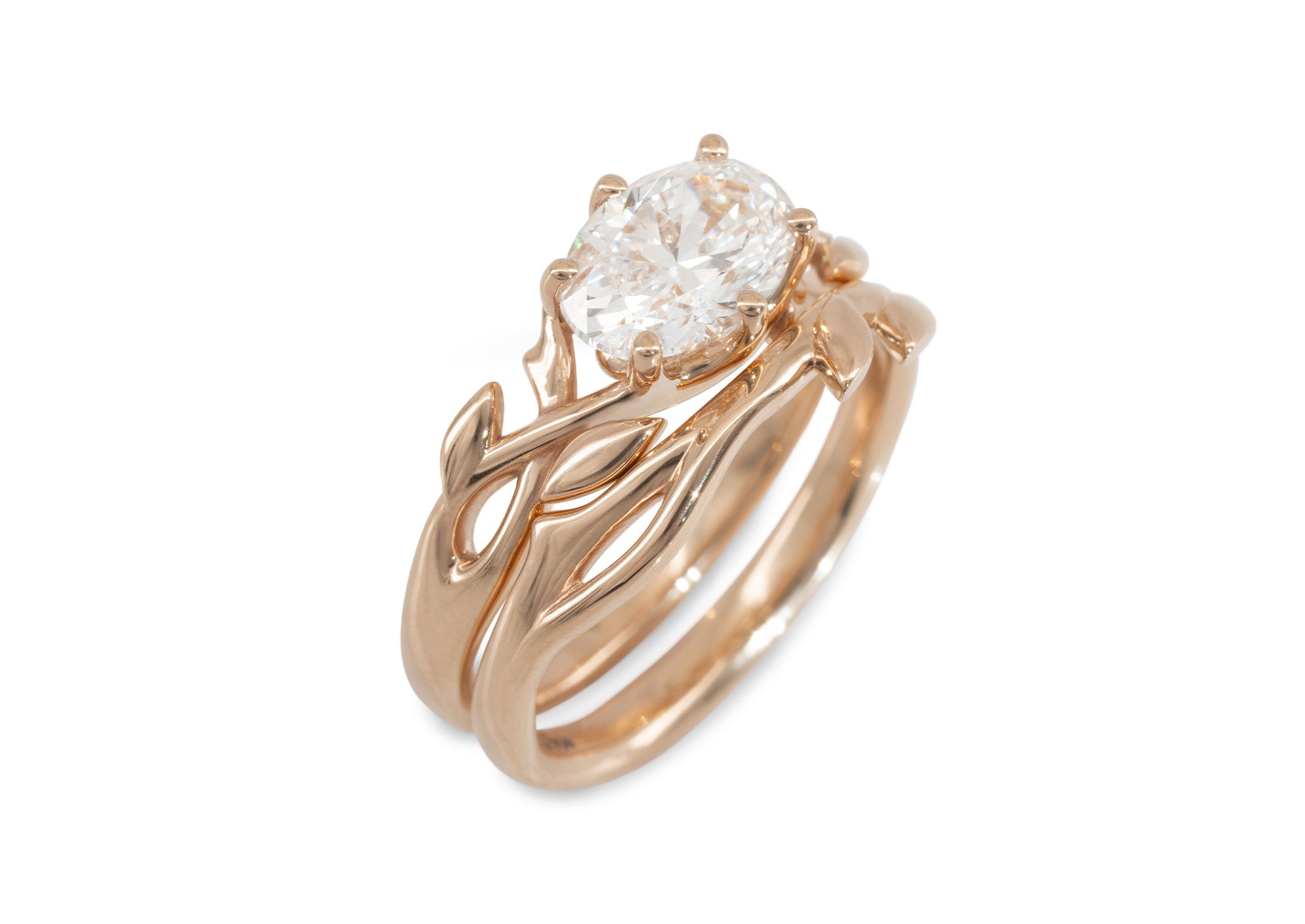 J3340 2-carat Oval Solitaire Vine Engagement Ring, Red Gold – Jens