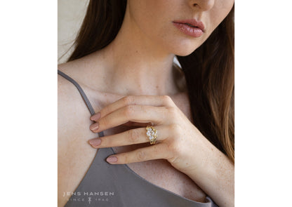 J3344 2-carat Oval Three-Stone Vine Engagement Ring, Yellow Gold