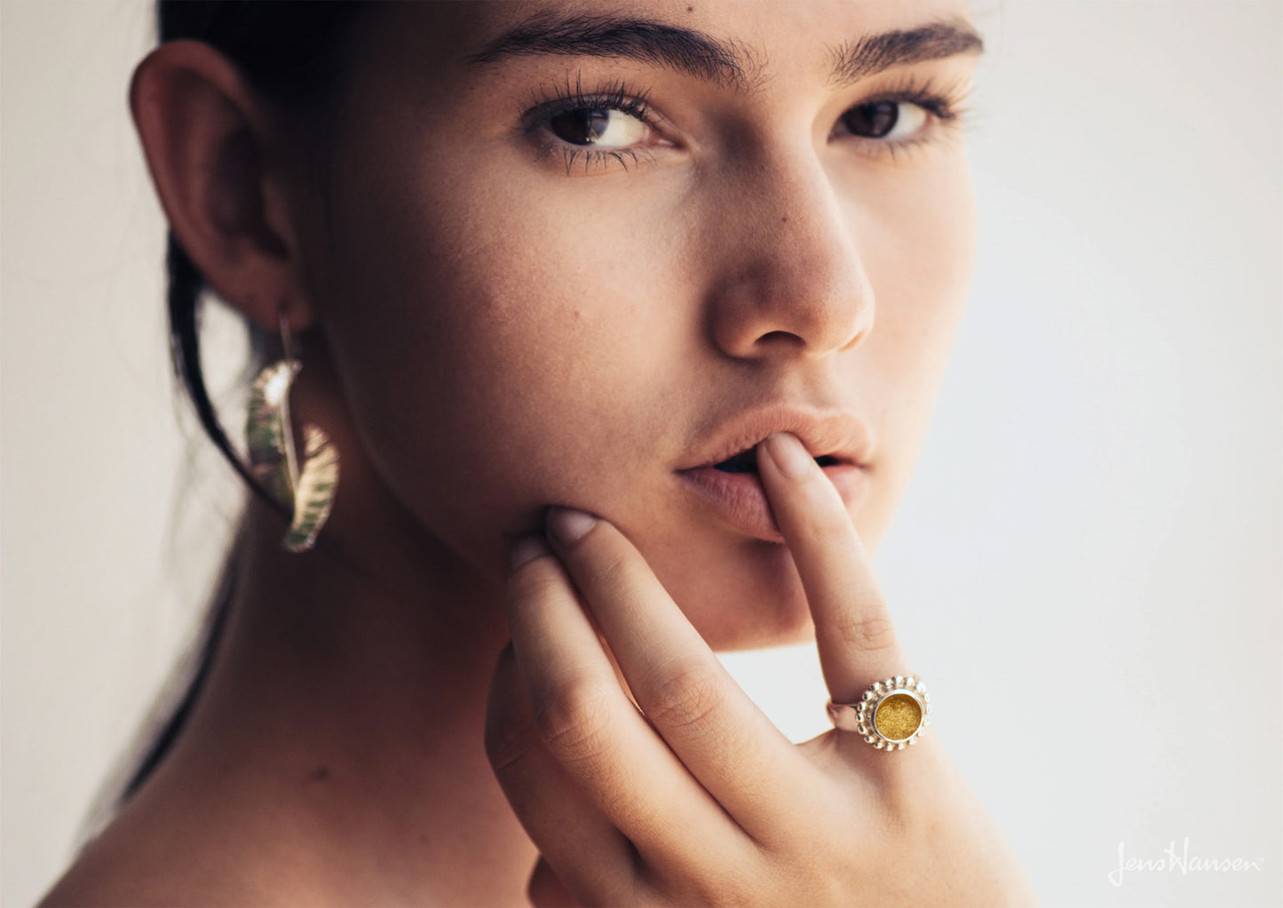 24ct Gold Leaf Retro Resin Ring, Sterling Silver