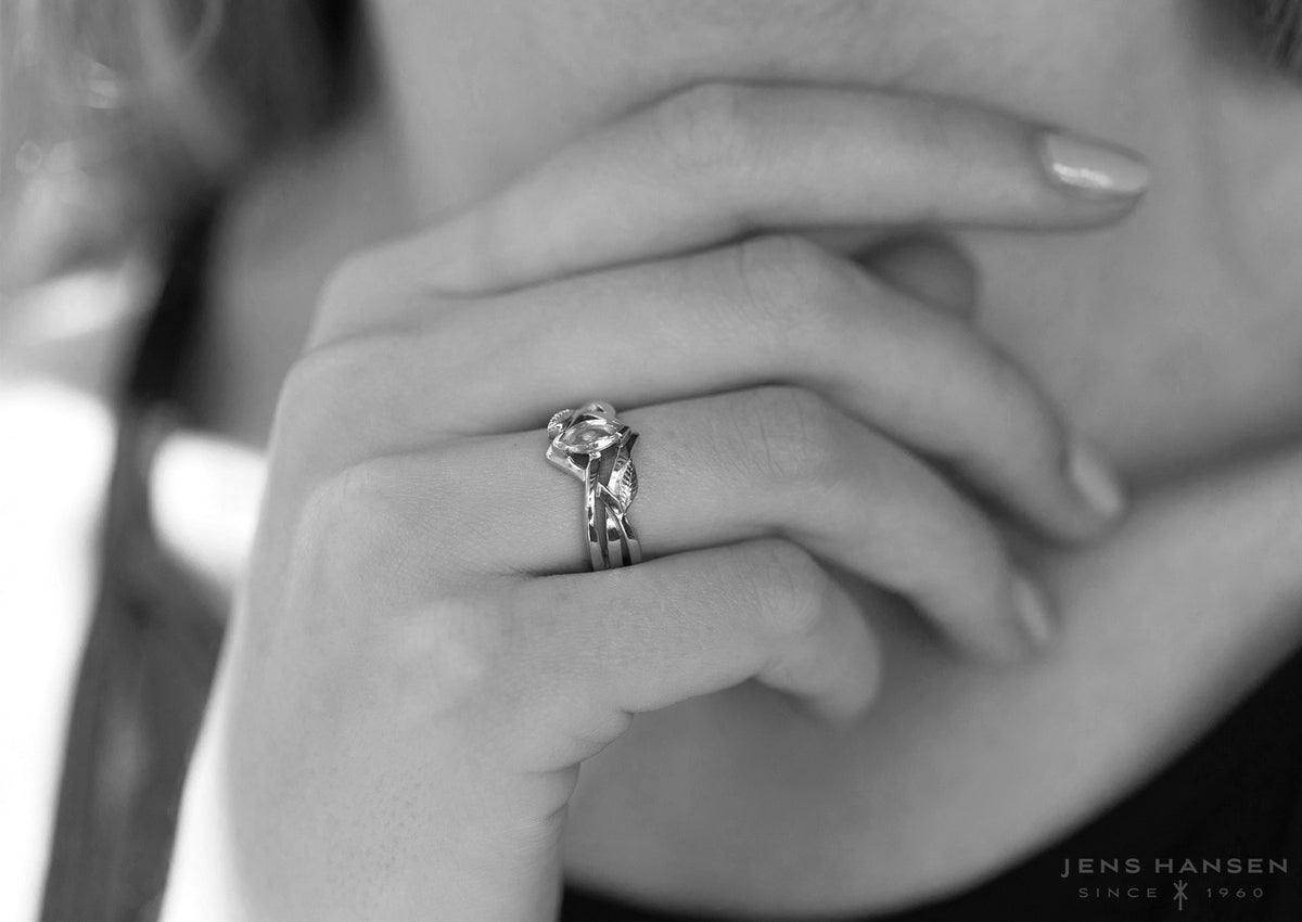 Marquise Gemstone Elvish Woodland Ring, Yellow Gold