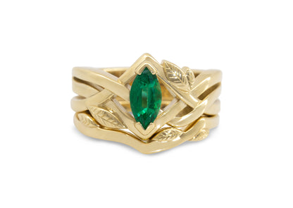 Marquise Gemstone Elvish Woodland Ring, Yellow Gold