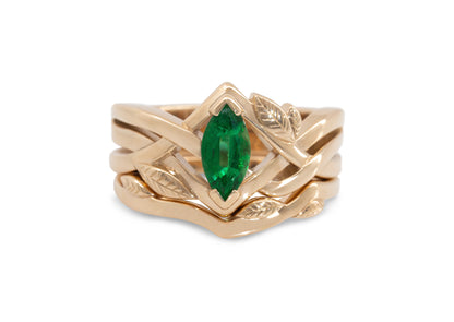 Marquise Gemstone Elvish Woodland Ring, Red Gold