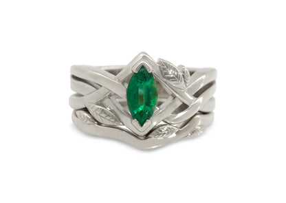 Marquise Gemstone Elvish Woodland Ring, White Gold & Platinum