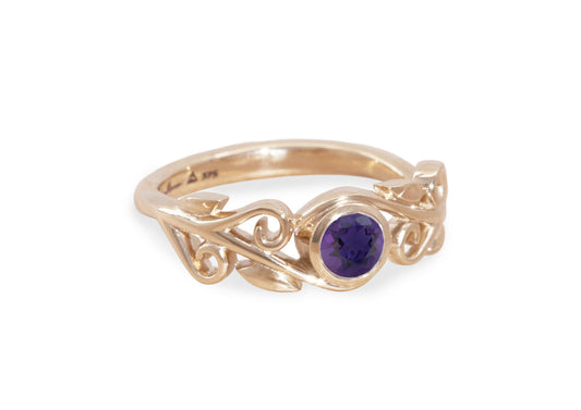 Coloured Gemstone Elvish Vine Ring, Red Gold